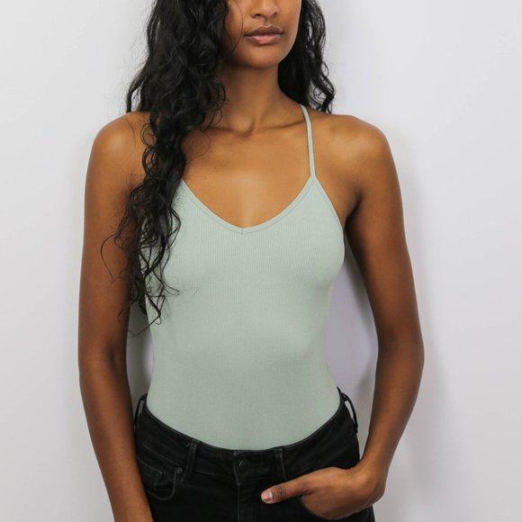 SAGE GREEN TIGHT BODYSUIT - Picture 1 of 4